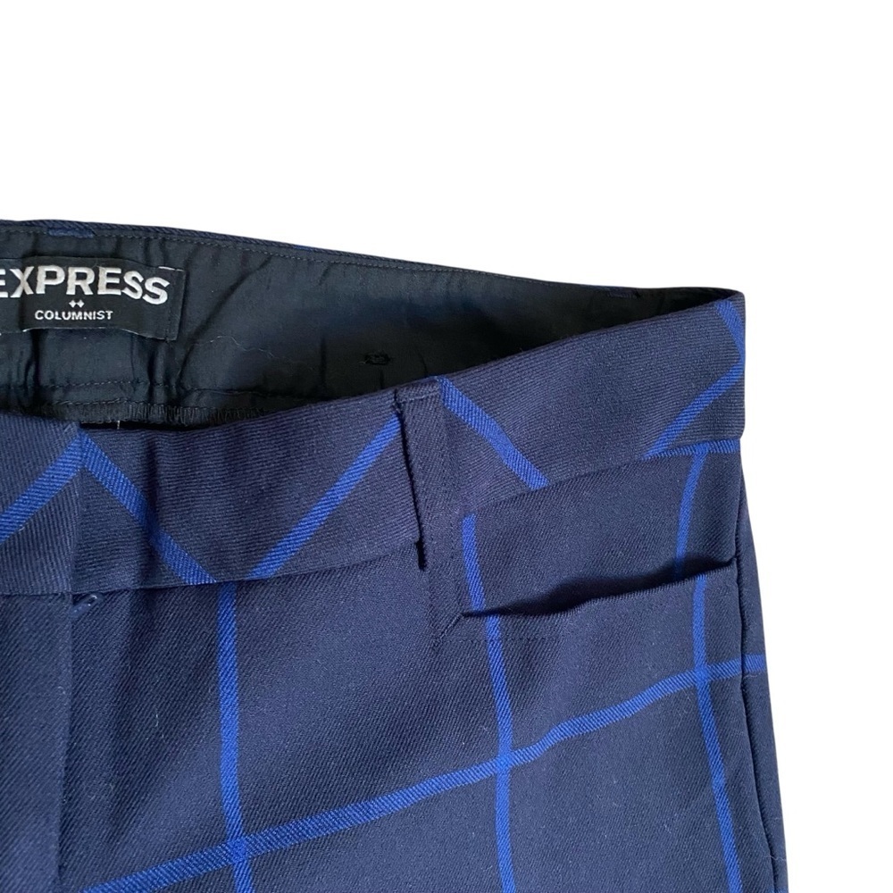 Express Columnist Windowpane Plaid Dress Pants Blue Bootcut Size 2R - Picture 3 of 9